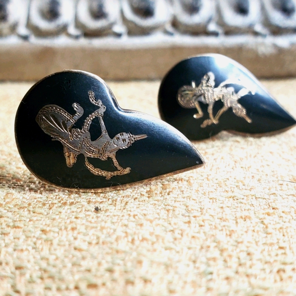 Vtg Siam Niello Earrings